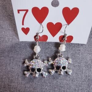 Sugar Skull bling freshwater pearls earrings goth biker halloween earrings